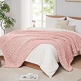 L'AGRATY Chunky Knit Chenille Blanket Throw - 50x60, Pink: Soft, Breathable, Machine Washable, Perfect for Bed, Couch, or Gift