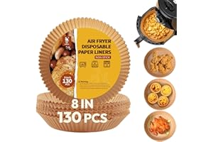 Katbite 8 inch Air Fryer Liners 130pcs, Round Air Fryer Disposable Paper Liners Non-Stick, Unbleached Parchment Paper Liners 