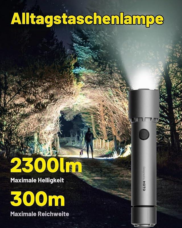 Taktische Taschenlampe LED Aufladbar mit Strobe-Modus, USB C