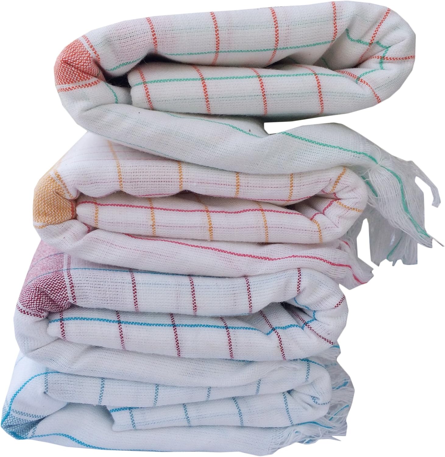 Fancyadda Handloom Cotton Checks Pattern Bath Towels (Pack of 4, Extra