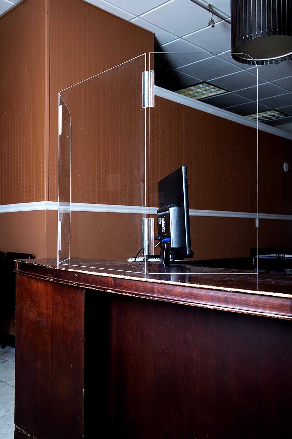 Mind Reader Folding Acrylic Sneeze Front Desk Cough Guard, Protective Clear Panel for Cashiers, Reception, Checkout Stations, 18 x 24: Home & Kitchen