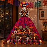 Teyva Daily 17 Pcs Day of The Dead Altar Decor Ofrenda Dia De Los Muertos | Large Sugar Skull Sign with Marigold Flowers Tablecloth, Dia De Los Muertos Ofrendas Mexican Party Supplies