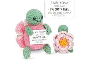 HEXMOZ Handmade Retired Turtle Peony Crochet with Positive Card - Retirement Gifts for Women - Retired Gift for Coworker Boss Employee Teacher Nurse - Farewell Coworker Leaving Party Turtle Decor