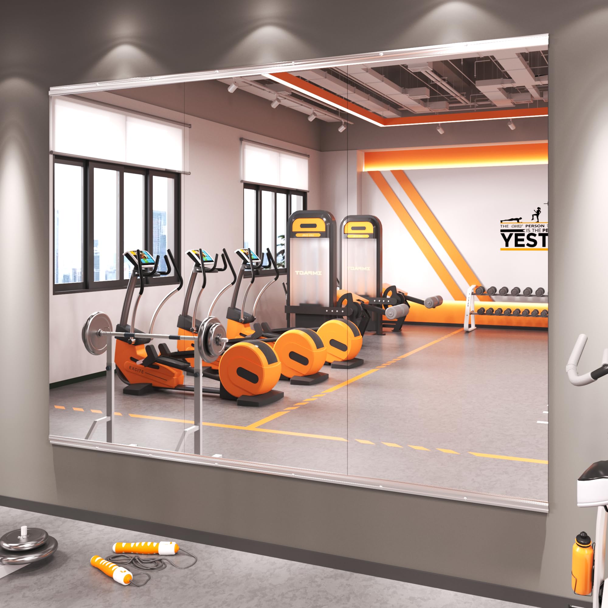 Photo 1 of Amorho 48''x24''(Each)-3Pack Gym Mirror, Tempered Glass Frameless Full Body Mirror for Home, Yoga Studios, Dance Rooms, Garage Gyms.