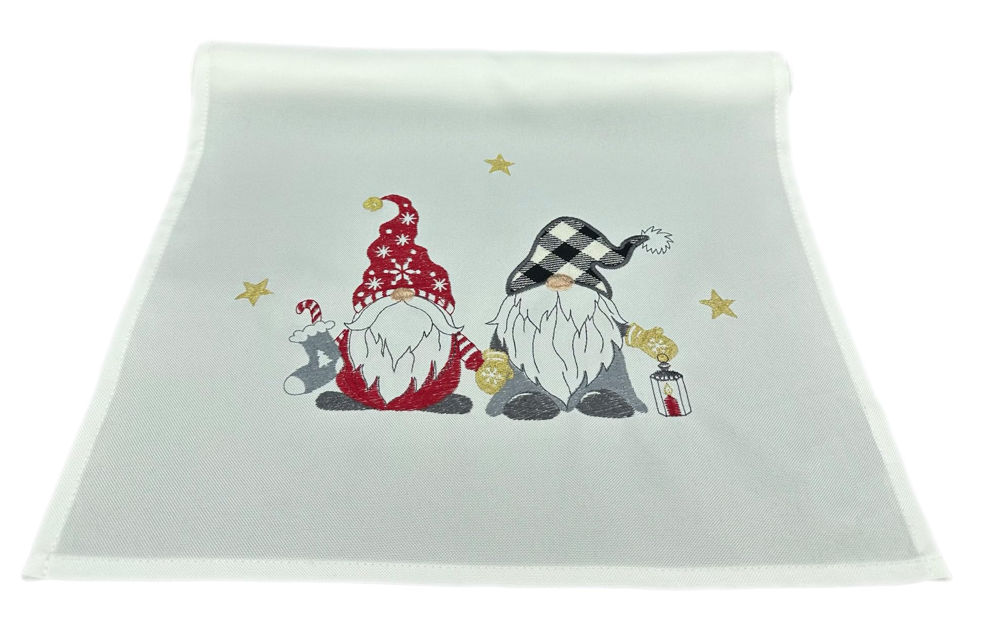 TextilDepot24 Christmas Table Runner with Embroidery Gnome Winter Advent Christmas Table Runner (Ecru, 40 x 140 cm)