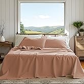NUMWELL Linen Sheets King Size, Linen Cotton Blend Bed Sheets Set 4 Pieces, 1 Flat Sheet, 1 Fitted Sheet and 2 Pillowcases, Cooling Breathable Farmhouse Bedding for All Season, Clay