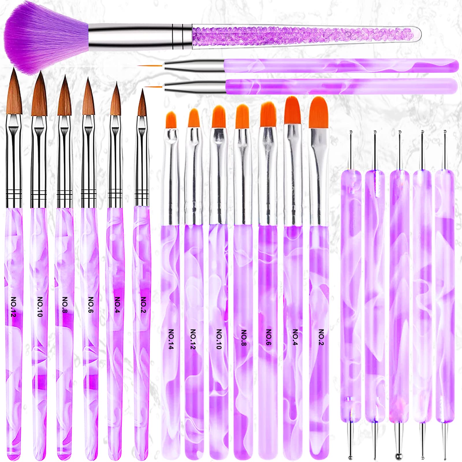 RedBee 21PCS Acrylic Nail Brush Set, Drawing Pen Brushes for UV Gel Art Tips Builder Poly Extension Dotting Carving Painting Flower Home Salon DIY (Purple) (RB0613)