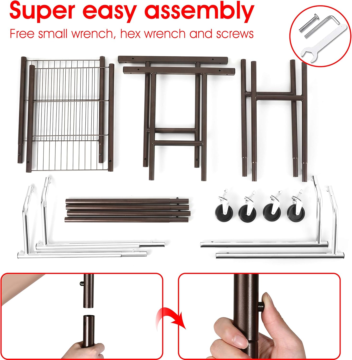 Simple Trending Double Rail Clothing Garment Rack, Heavy Duty Commercial Grade Rolling Clothes Organizer with Wheels and Bottom Shelves, Holds up to 250 lbs, Bronze and Chrome: Home Improvement