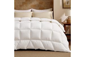 Bedsure Feather Down Comforter Queen Size, Luxurious Fluffy Hotel Duvet Insert with Storage Bag & 8 Corner Tabs, Ultra Soft Cotton Blend Fabric (90x90 Inches, White)