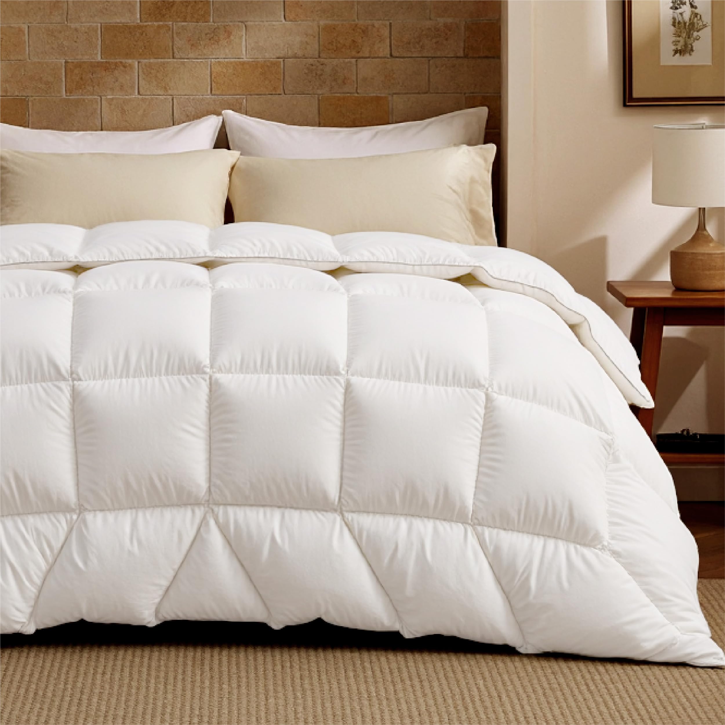 Photo 1 of Bedsure Feather Down Comforter Queen Size, Luxurious Fluffy Hotel Duvet Insert with Storage Bag & 8 Corner Tabs, PureWoven Ultra Soft Cotton Blend Fabric, All Season Comforter, 90x90 Inches, White