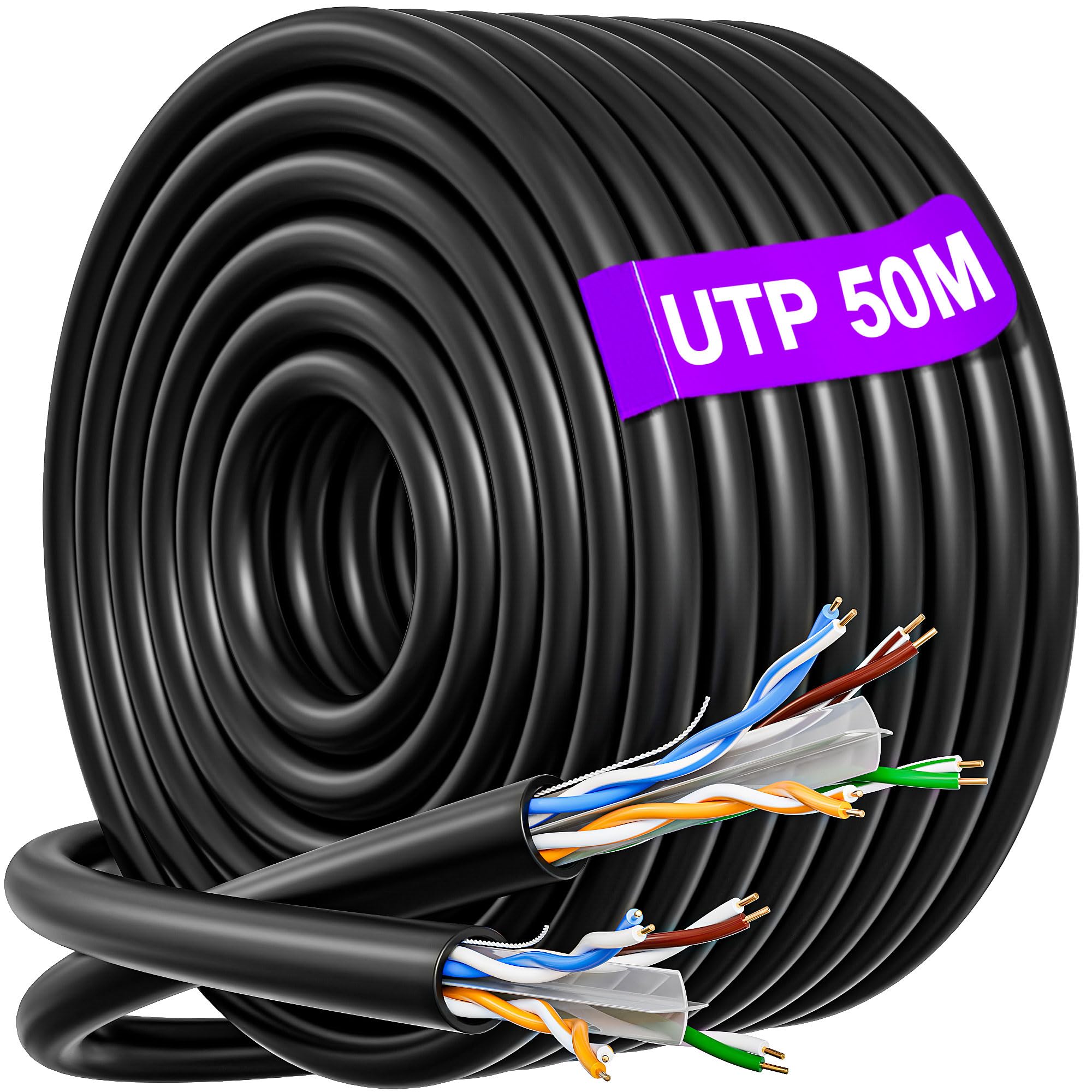 Outdoor Cat6 Ethernet Cable 50m, UTP 23AWG Cuttable External Bulk Internet Cable 50m, 250MHz High Speed Broadband Network Cable, Water Resistant Direct Burial Gigabit LAN Cable for Router Modem — image 1