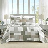EWlinens 100% Cotton Quilts Queen Size, Patchwork Plaid Queen Quilt Bedding Set for All Season, Farmhouse Bedspreads Coverlet Set, 3pcs Lightweight Rustic Bedspread, Olive Green/Brown/White