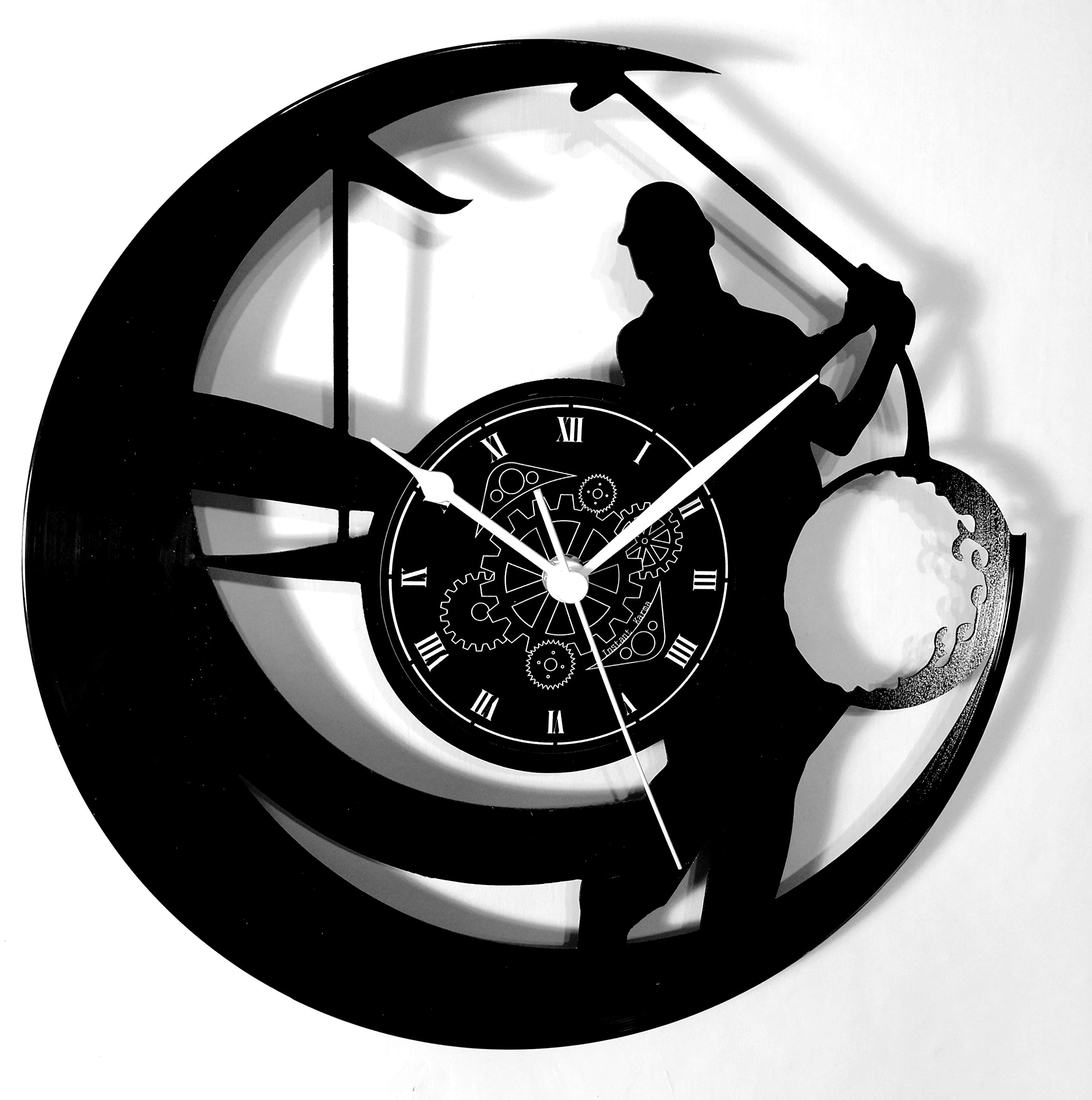 Instant Karma Clocks | Golf Wall Clock with Golfer Silhouette and Club Detail | Silent No-Ticking | Perfect for Bedroom, Office, Studio, Kitchen, Living Room | Unique Decoration