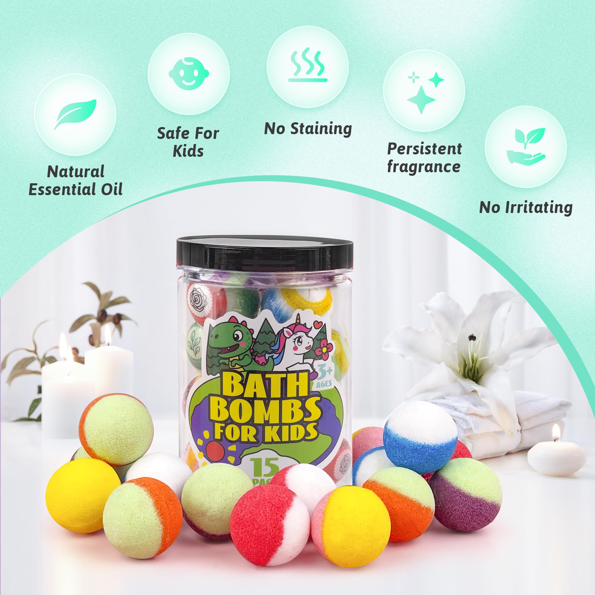 Bath Bombs for Kids with Surprise Inside, 15-Piece Surprise Bath Bombs for Kids, Jar Gift Set with Hidden Toys, Natural Organic Fizzies for Girls and Boys