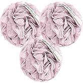 MainBasics Bath Shower Loofah Sponge Pouf Body Scrubber Exfoliator Body Wash Sponge (Set of 3, Perfectly Pink)