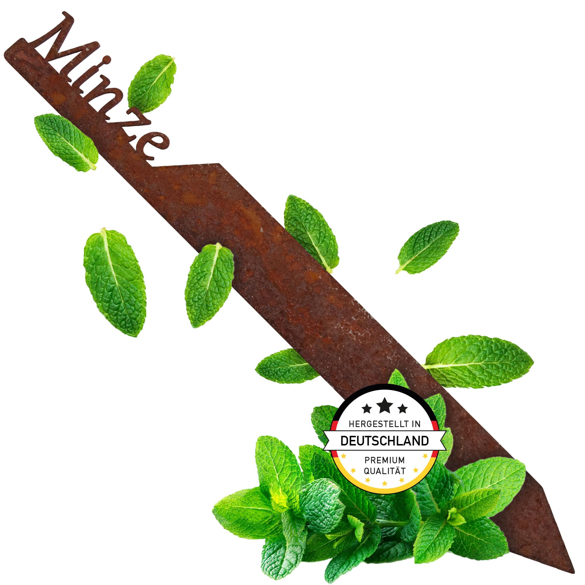 EXTRAVAGANT® Garden Stake Herb Signs Plant Signs Metal Steel Rust Patina Weatherproof for Garden Bed Garden Signs Garden Decoration Rust Stake Mint