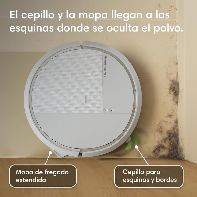 Roomba 115 Combo con Base AutoEmpty, Robot 2en1, Potencia de succión 15000 Pascales, Cepillo Lateral Flexible, Mopa de fregado extendida, 90 días autonomía, Navegación Clearview LiDAR, Blanco