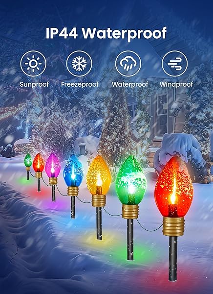 MINETOM JUMBO CHRISTMAS LIGHTS, C9 OUTDOOR PATHWAY MARKER STAKES LIGHTS, 4 PACK 10.5 FEET 5 LED STRING LIGHTS COVERED JUMBO MULTICOLORED LIGHT BULB FOR HOLIDAY OUTSIDE YARD GARDEN WALKWAY DECOR