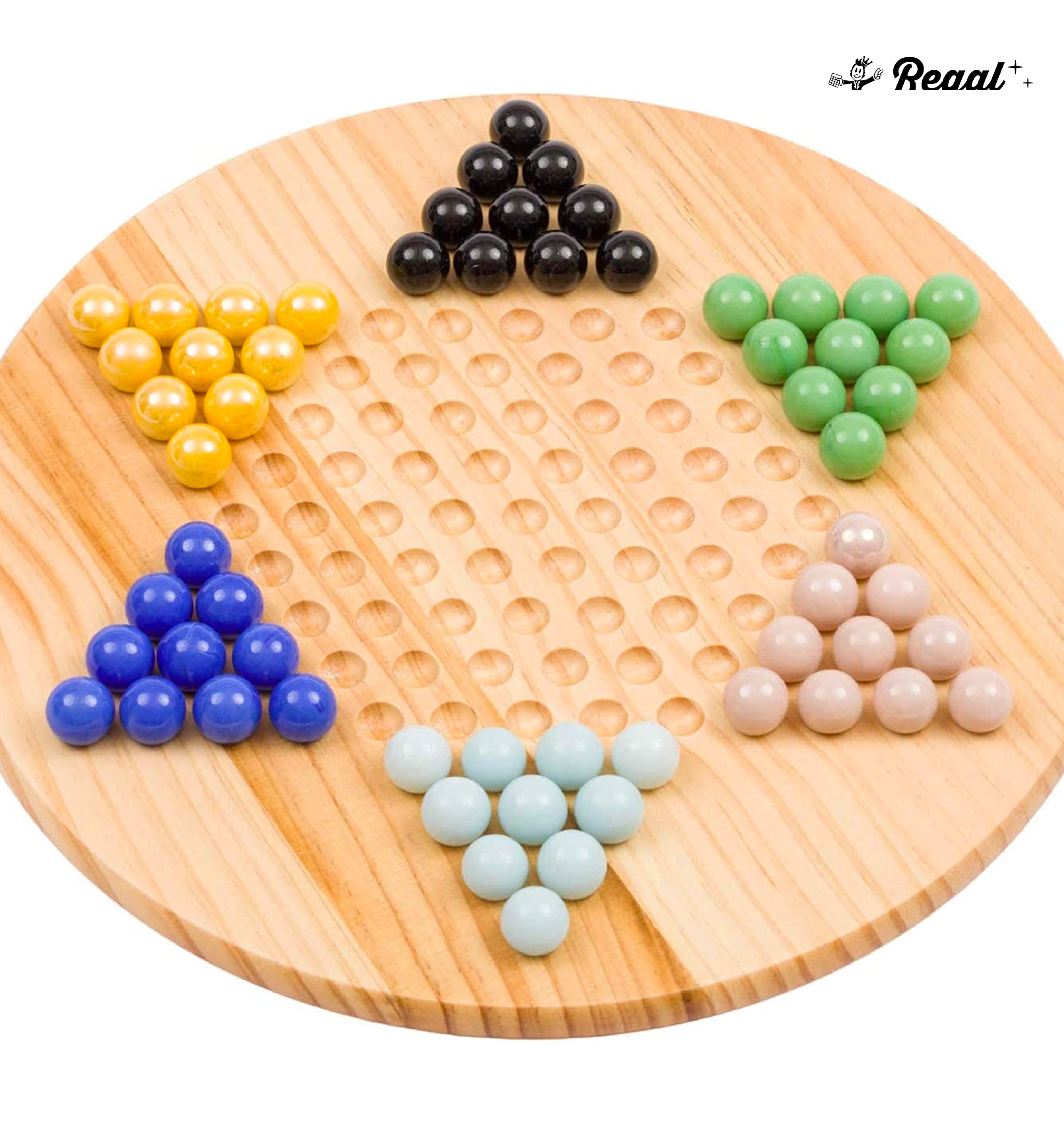 Regal Games Chinese Checkers Board Game with 60 Glass Marbles and 11.5” Board - Wooden Family Fun Game Set