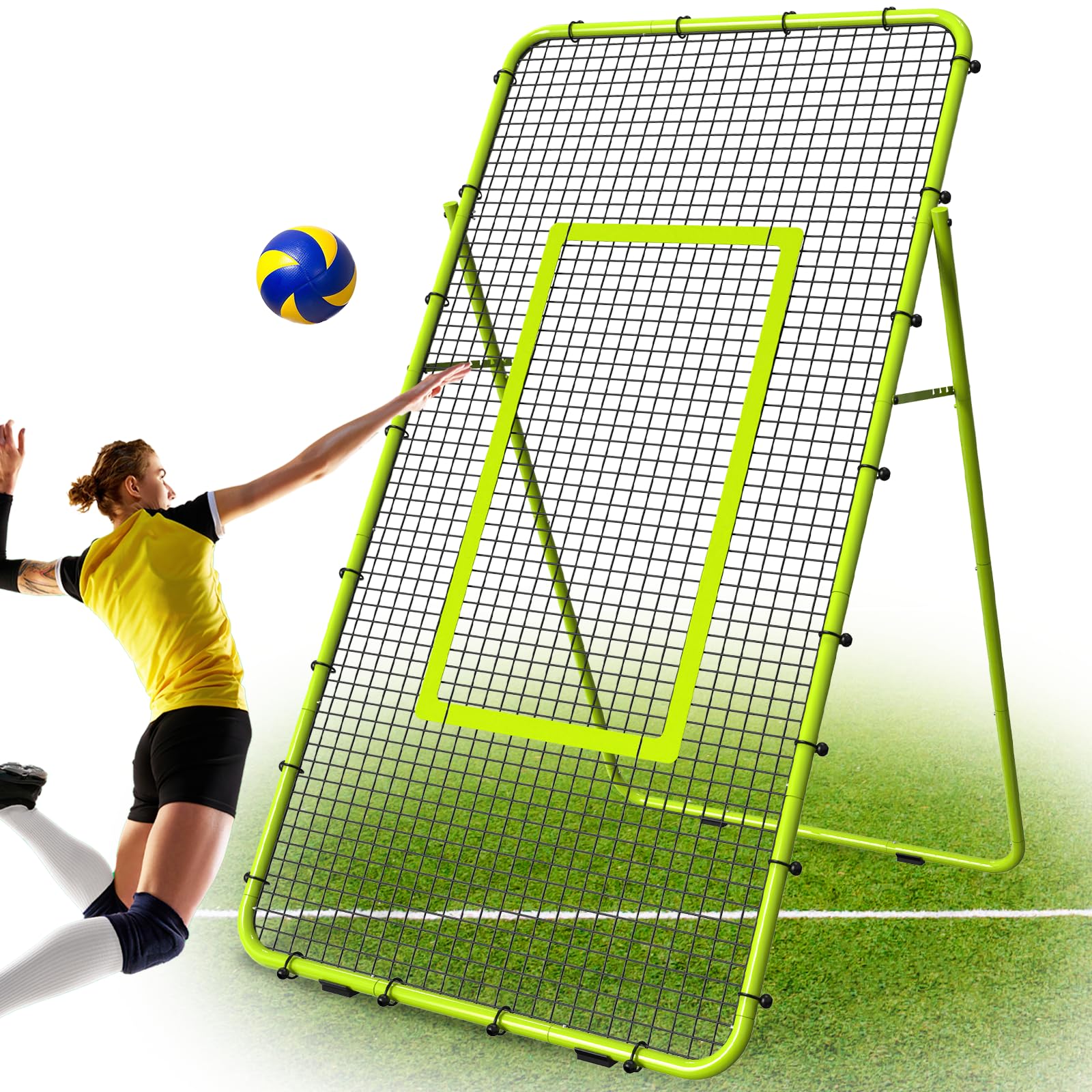 Photo 1 of Adjustable Volleyball Rebounder Net 7x4 FT, Steel Frame & High-Tension PE Netting, Durable & Portable Volleyball Training Equipment Practice for Improving Volleying, Bumping, Spiking Skills (Green)