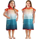 SUN CUBE Kids Towel Changing Swim Robe Surf Poncho, Quick Dry Microfiber Hooded Wearable Blanket for Boys Girls 3-7 Years, Orange Stripe