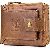 LUKZIJAES Genuine Leather Wallet for Men RFID Blocking Large Capacity Card Case with Zipper ID Window Coin Pocket (#2-Yellow Brown)