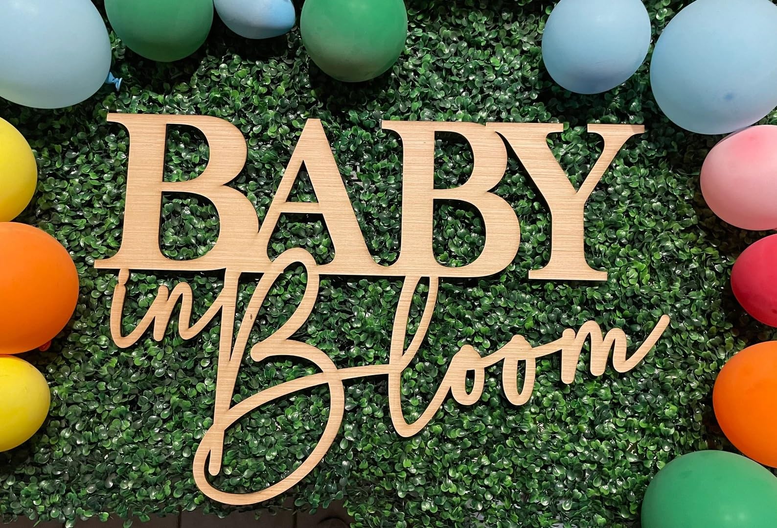 Photo 1 of Wooden Baby In Bloom Sign, 16”x12” Baby Shower Party Sign for Boy/Girl Shower Decorations Gender Reveal Backdrop Party Photography Background
