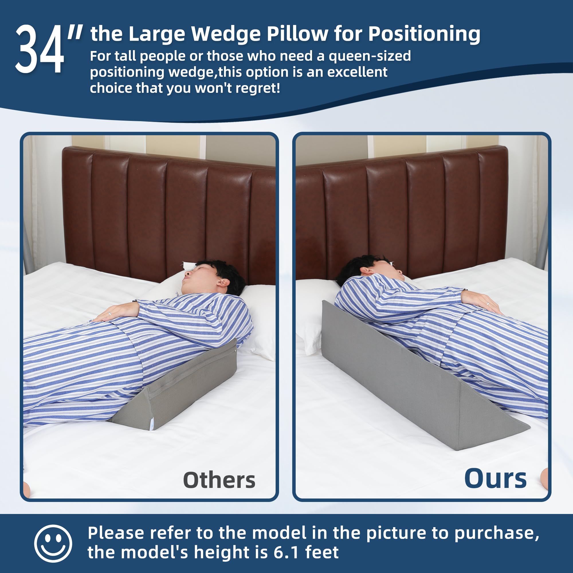 Fanwer Wedge Pillow for Side Sleeping, 34