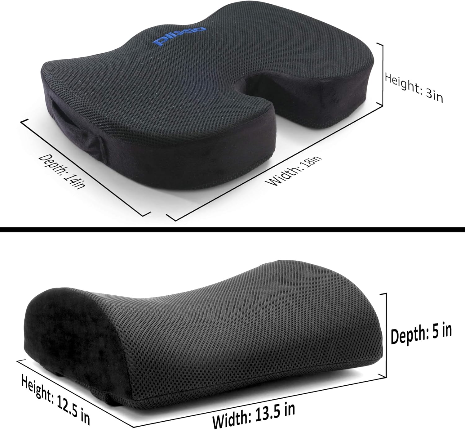 Plixio Memory Foam Seat Cushion and Lumbar Back Support Pillow- Chair Pillow for Sciatica, Coccyx, Back & Tailbone Pain Relief - Orthopedic Chair Pad for Support in Office Desk Chair and Car Seat: Home & Kitchen
