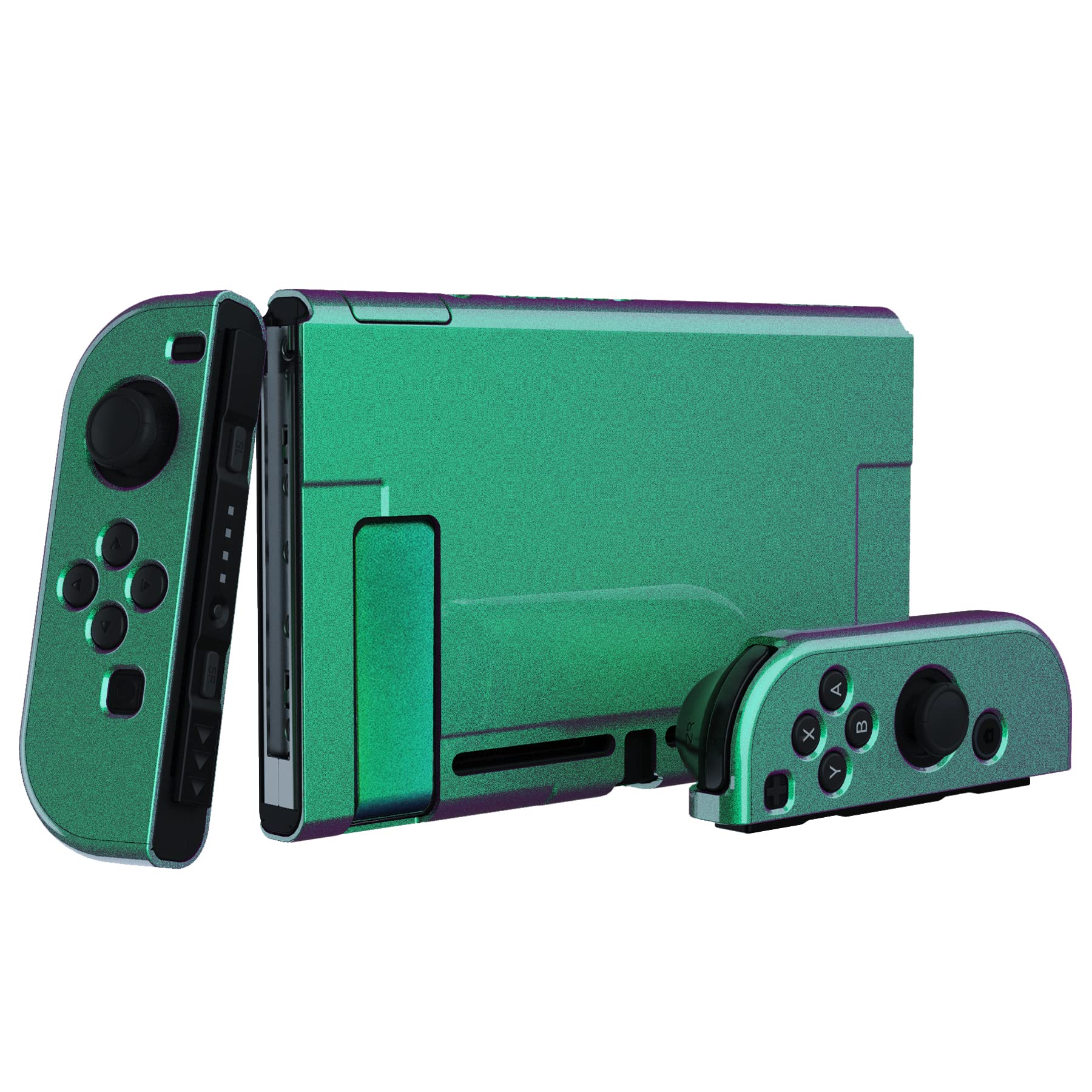 playvital UPGRADED Glossy Dockable Case Grip Cover for Nintendo Switch, Ergonomic Protective Case for Nintendo Switch, Separable Protector Hard Shell for Joycon - Chameleon Green Purple