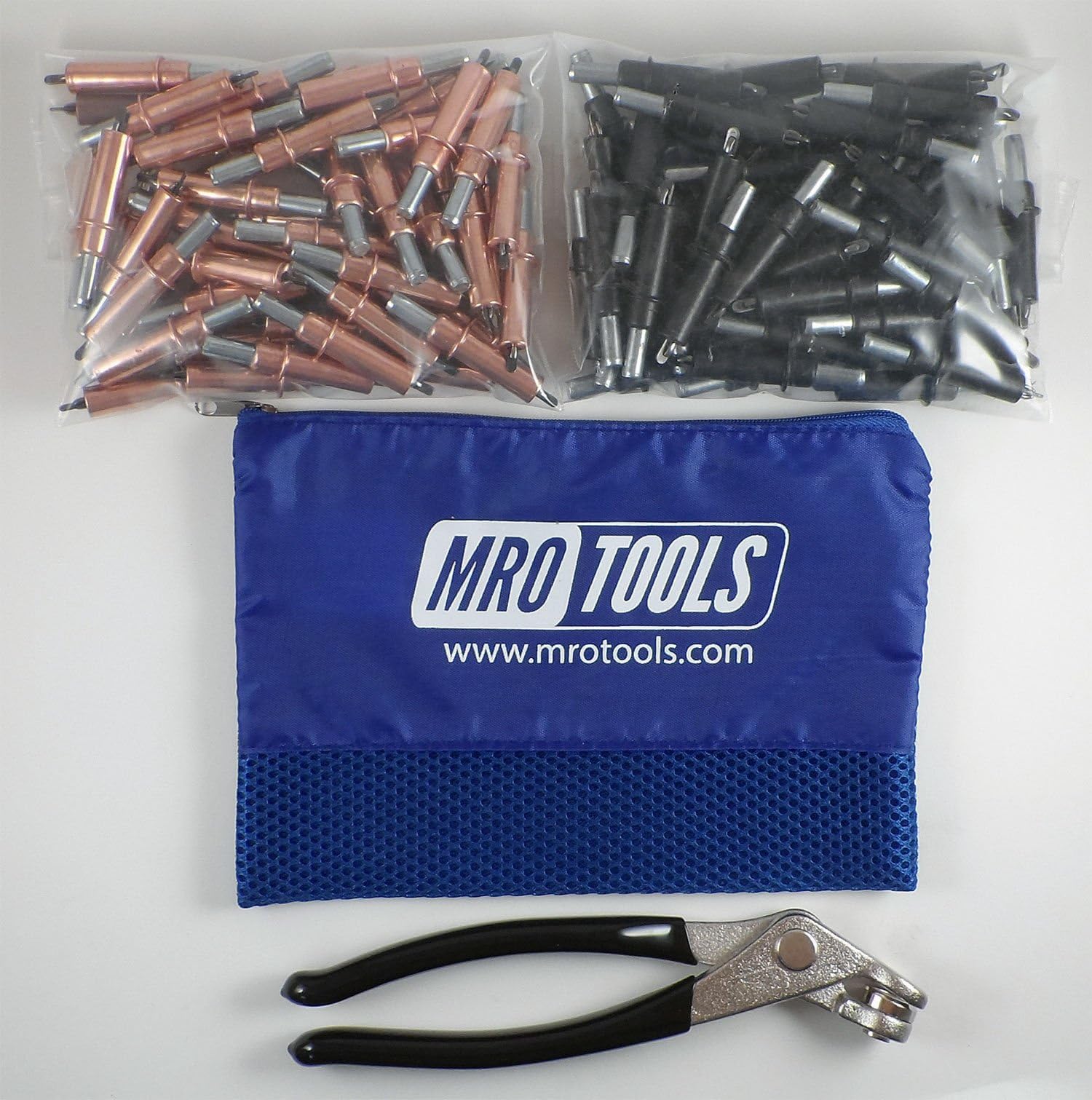 50 1/8 & 50 5/32 Cleco Fasteners + Cleco Pliers w/ Mesh Carry Bag (K4S100-2)