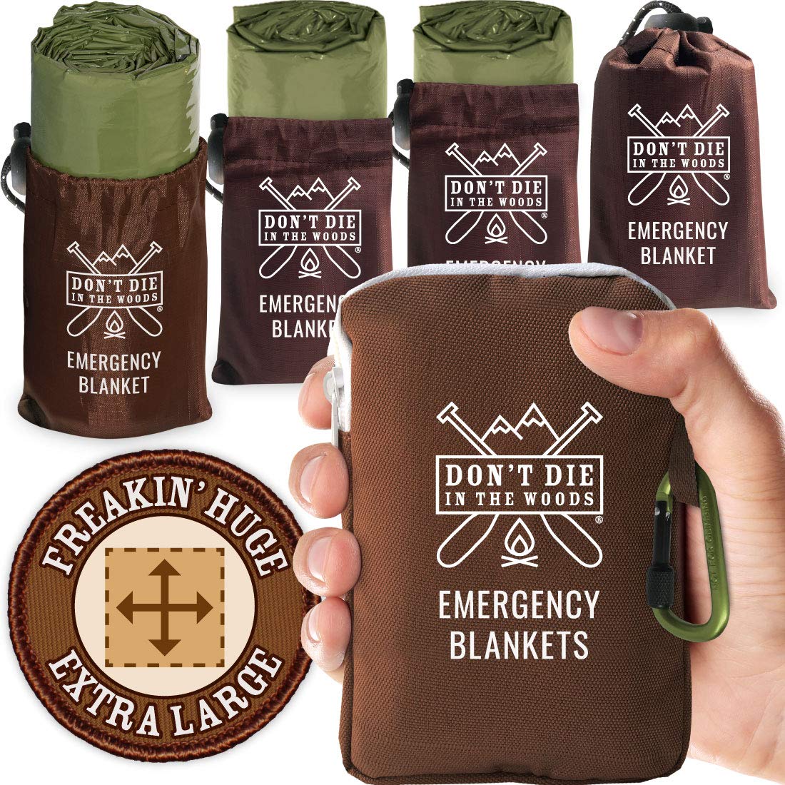 Photo 1 of Don't Die In The Woods - Freakin’ Huge Emergency Blankets [4-Pack] Extra Large Thermal Mylar Space Blanket - One of The Ten Essentials Outdoor Survival Gear for Hiking Camping First Aid Kit (Green)