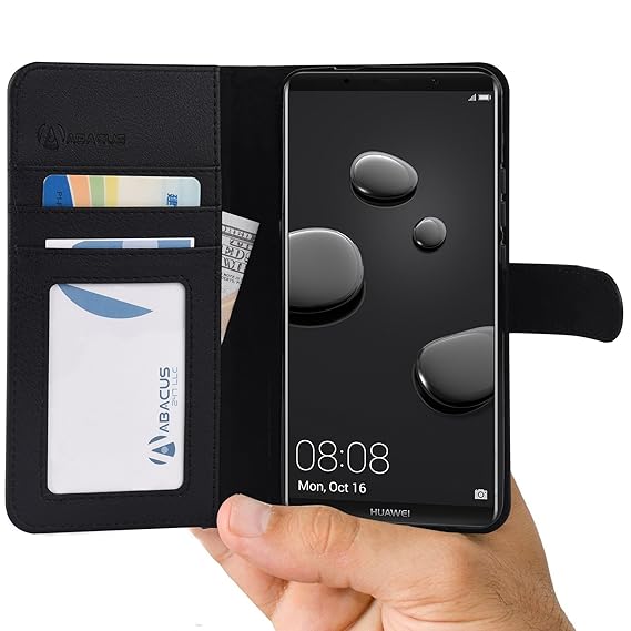 Mate 10 Pro Hülle [Schwarz] Tasche kompatibel mit Huawei Mate 10 Pro Brieftasche [Abacus24-7] Handy-hülle/Leder-Tasche mit St