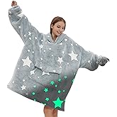 Glow in The Dark Wearable Blanket Hoodie for Adult,Oversized Sherpa Fleece Blanket Hoodie for Women Men,Luminous Stars