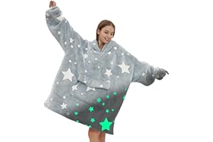 MEWKOU Glow in The Dark Wearable Blanket Hoodie for Adult,Oversized Sherpa Fleece Blanket Hoodie for Women Men,Luminous Stars