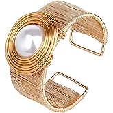 GAIACWOOD Chunky Gold Cuff Bracelets for Women Stack Silver Bracelet Vintage Bohemian Indian Bangles for Women Adjustable Open Wide Gold Bangle Bracelet Trendy Statement Jewelry