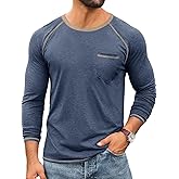 Runcati Mens Long Sleeve T-Shirt Casual Crewneck Shirts Basic Lightweight Vintage Tee Tops with Pocket