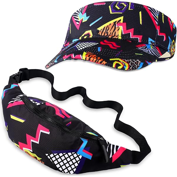Amazon.com | 3 Pcs 80s 90s Fanny Pack 80s Outfit Sun Visor  display picture 1