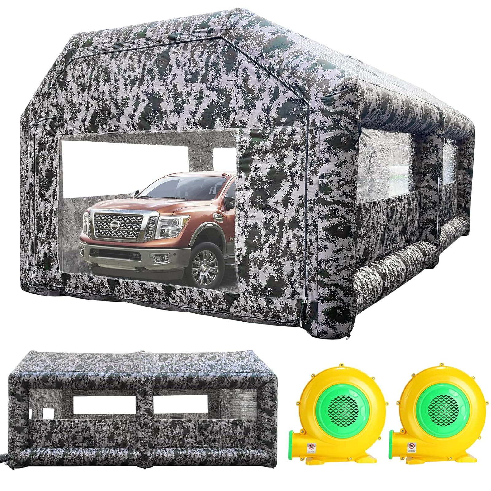 Photo 1 of Paint Booth 26 x15 x 10FT Large Inflatable Spray Booth with Dual Air Filter System Air Blower for DIY Spray Car Parts Painting Workstation Motorcycle Garage