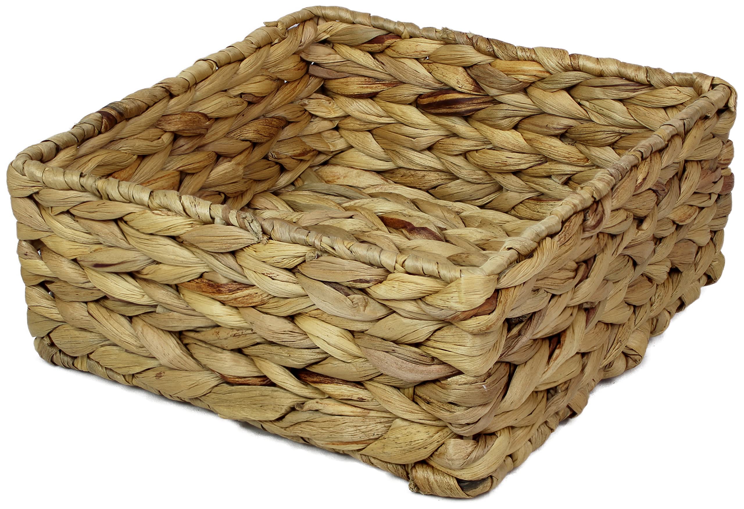 Small Square Water Hyacinth Storage Basket โ Natural Wicker Shelf Organiser for Bathroom, Makeup & Jewellery (Large 22cm, 1 x Basket)
