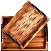 Juleduo Coffee Table Tray Decorative Nested Vintage Wood Serving Tray Set for Eating, Breakfast, Party, Kitchen, Ottoman,Tea Coffee Table Large Ottoman Trays (Wood, 2pc)