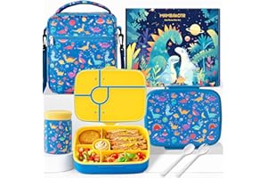 MAMBAKOTR Kids Bento Lunch Box with Thermo Leak-Proof Snack Lunch Containers with Insulated Lunch Bag Utensils Set Back to School Supplies Gifts for Boys and Girls Toddlers Kindergarten Lunch Accessories Blue