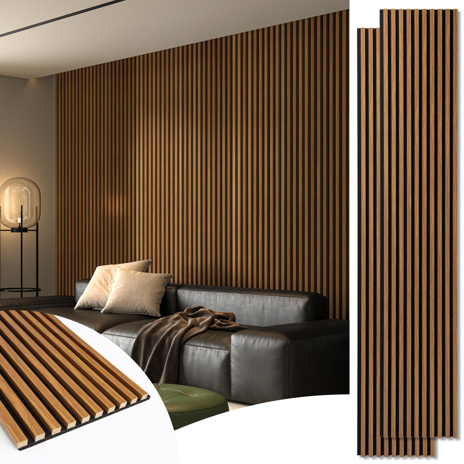 Photo 1 of **MAJOR DAMAGE TO 3 FT ON ONE END FOR BOTH PIECES**Art3d 2-Pack 108" x 12" Acoustic Wood Panels for Wall, Soundproof Wood Slat Panel for Wall and Ceiling, 3D Fluted Sound Absorbing Paneling for Interior Wall Decor, Living Room, Bedroom - Teak