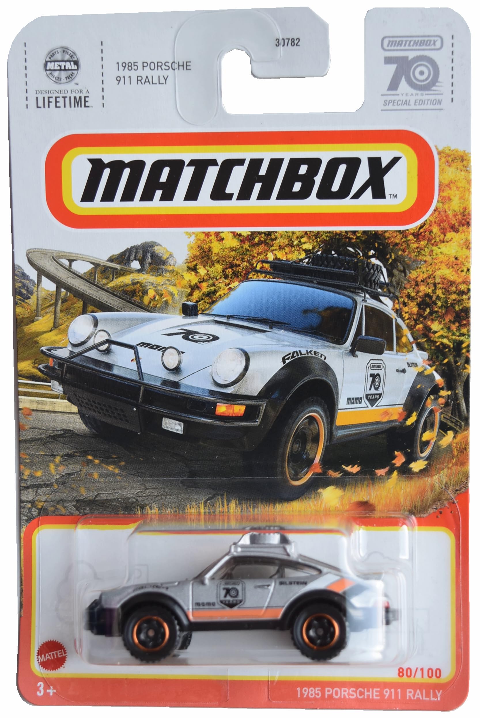 Matchbox 1985 Porsche 911 Rally, Silver, 1:64 Scale, Metal, 2.5 Inches, Kids, Unisex