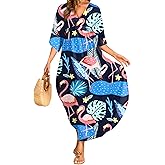 MAKABO Kaftan for Women Dress V Neck Short Sleeve Beach Vacation Bikini Swimsuit Cover Ups Loungewear for Summer