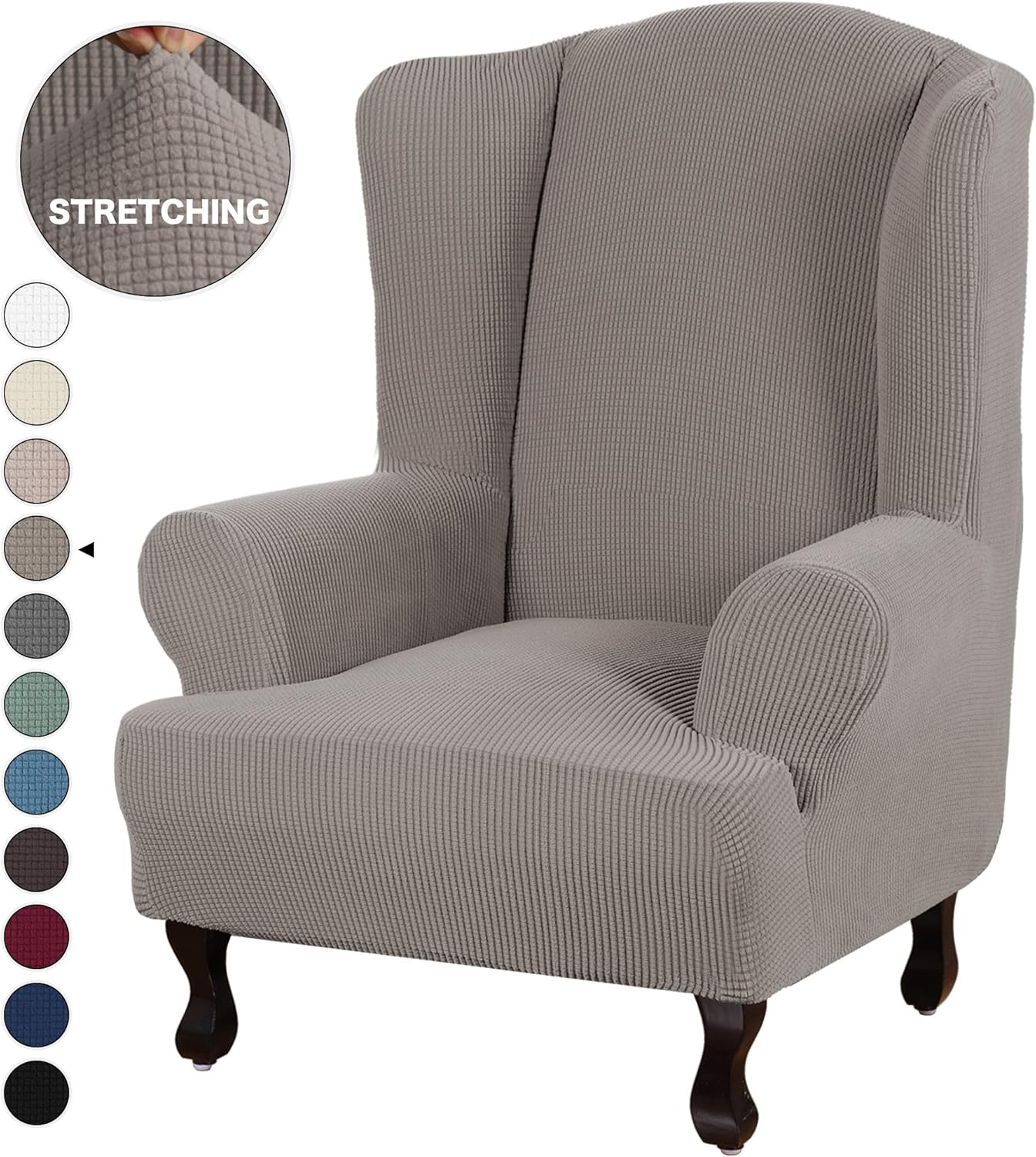 Turquoize Stretch Wingback Chair Slipcover Slipcovers for Wingback Chairs Sofa Slipcover 1-Piece Wing Chair Cover Sofa Cover with Elastic Bottom Jacquard Furniture Protector (Wing Chair, Off White): Home & Kitchen