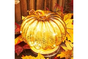 Osfvn Mercury Glass Pumpkins Light Timer Operated 5.5 Inches Halloween Pumpkin Decorations Fall Autumn Thanksgiving Home Decor