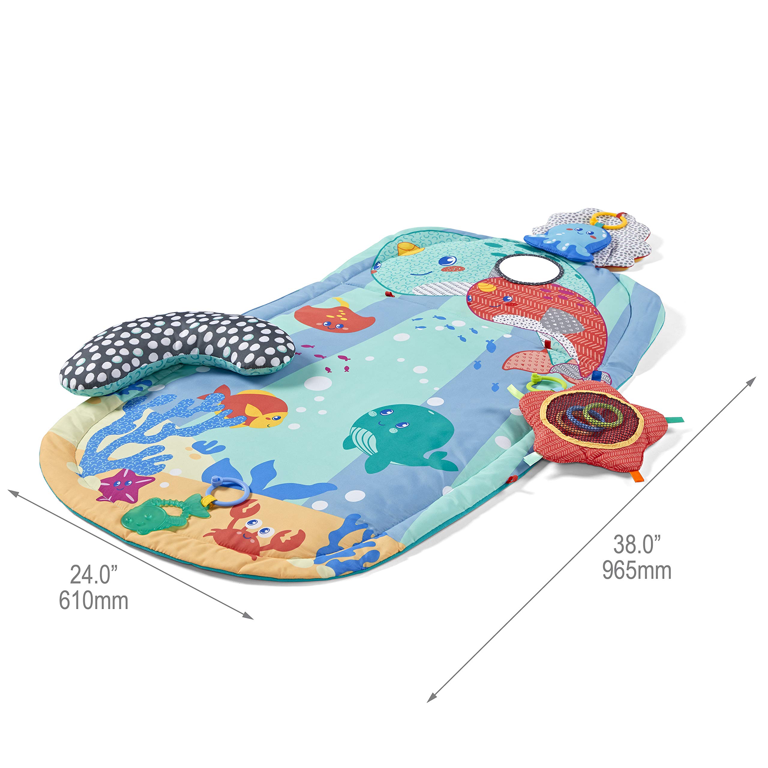 Infantino 3 Stage Above & Beyond Tummy Time Mat - 3 Play Modes for Gross Motor Development, 3 Removable Ocean Themed Toys, Tummy-Time Bolster, Giant 38