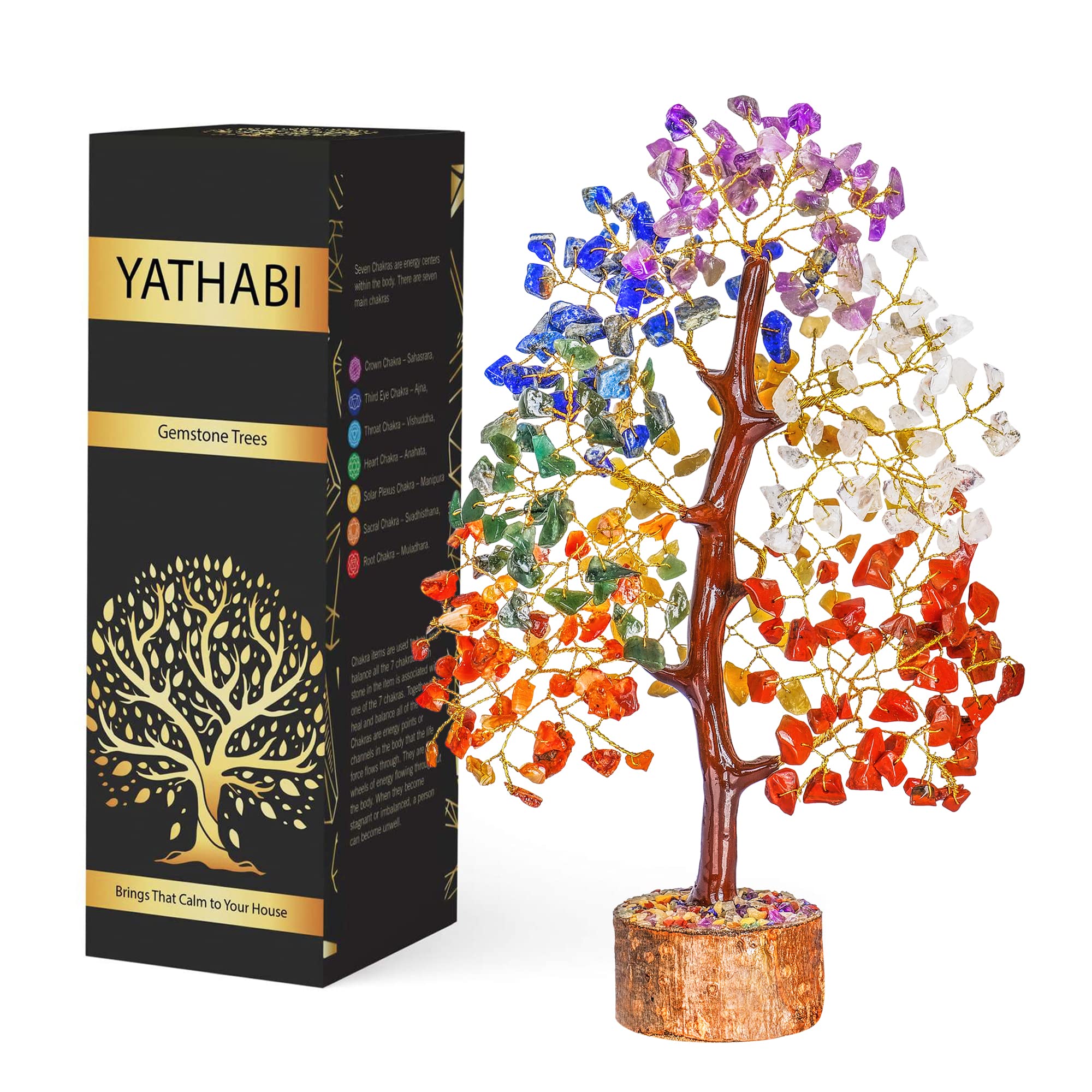 YATHABI Chakra Tree - Healing Crystals - Crystal Tree of Life Decor - Feng Shui - Crystals and Gemstones - Spiritual Decor - Good Luck Charm - Seven Chakra Tree - Chakra Stone