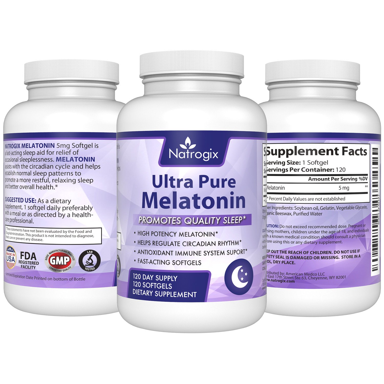Amazon.com: Natural Ultra Pure Melatonin 5mg (120 Softgels*3 Bottles) Easily Absorbed Supplement to Promote Sleep - Share With Your Family and Friends: ...